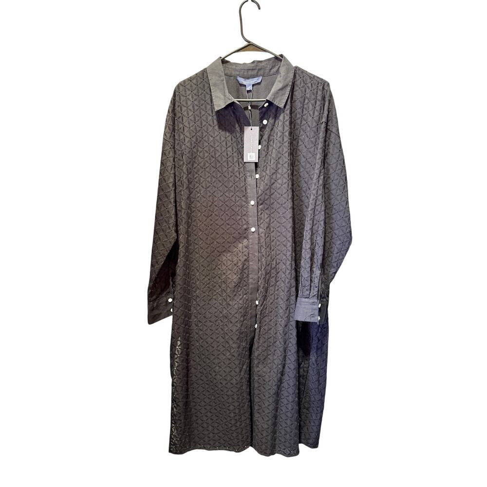 NWT Tommy Hilfiger Button Down Eyelet Midi Length Shirt Dress Size L